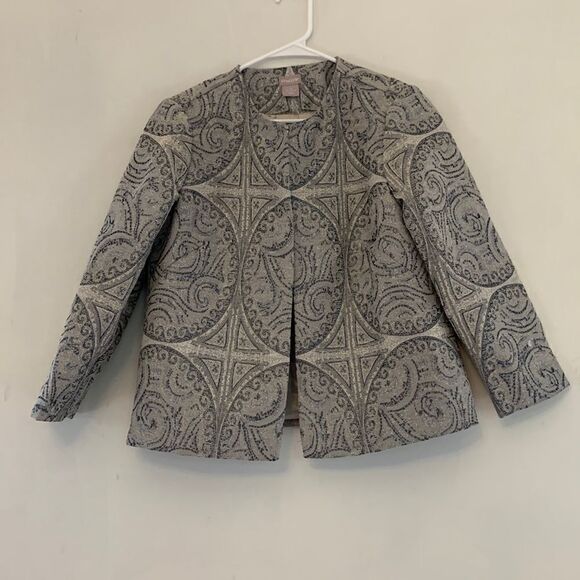 Chicos silver jacquard jacket Fully lined Size 0 NWT - Picture 1 of 8
